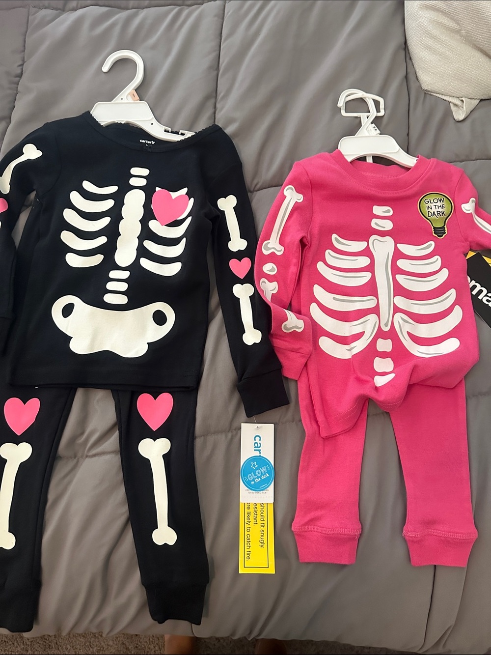 Carter's Black and Pink Glow-In-The-Dark Skeleton Pajama Sets